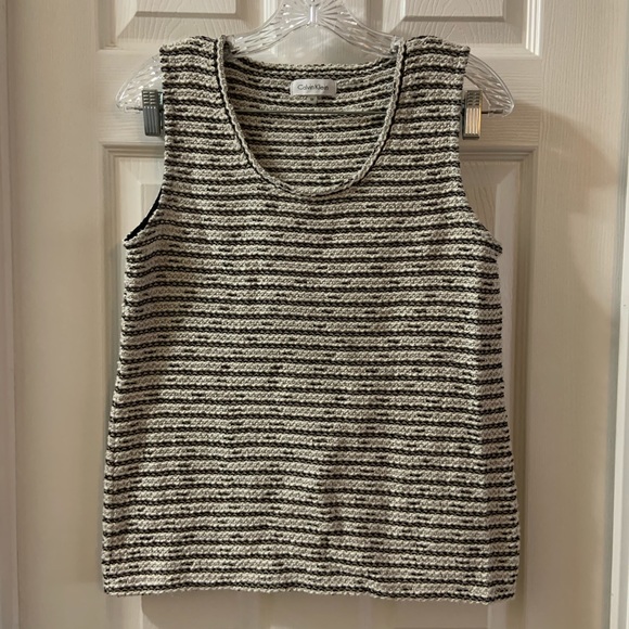 Calvin Klein Cream/Black/Tan Knit Scoop Neck Tank M - Picture 1 of 7